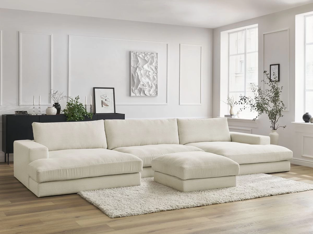 Canapé Panoramique Fixe LEONARD Velours Côtelé Avec Pouf 6 Canapé Panoramique Fixe LEONARD Velours Côtelé Avec Pouf – Image 4