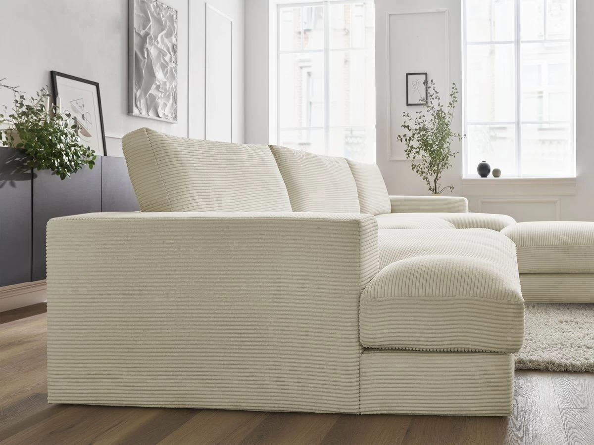 Canapé Panoramique Fixe LEONARD Velours Côtelé Avec Pouf 11 Canapé Panoramique Fixe LEONARD Velours Côtelé Avec Pouf – Image 9