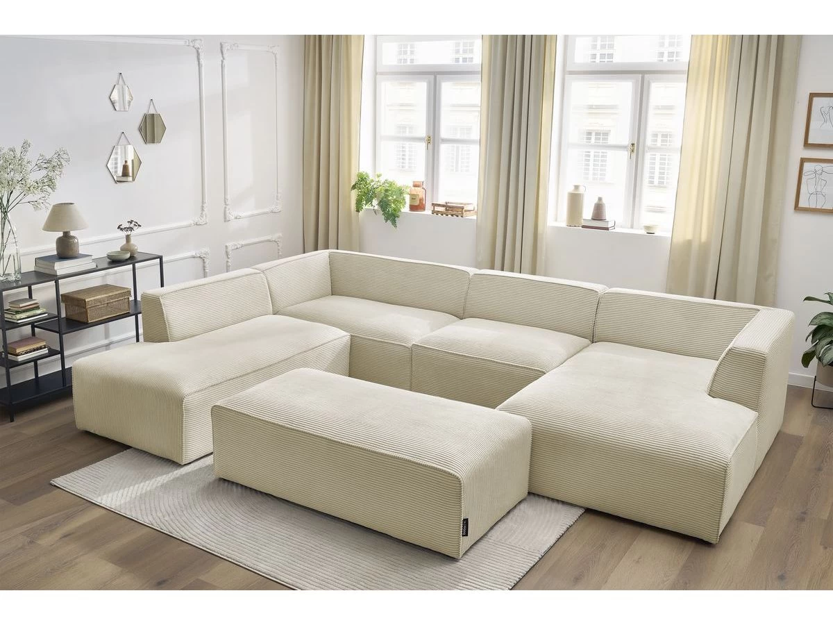 Canapé Panoramique Fixe MEGEVE Avec Pouf Tissu Velours Côtelé 7 Canapé Panoramique Fixe MEGEVE Avec Pouf Tissu Velours Côtelé – Image 5