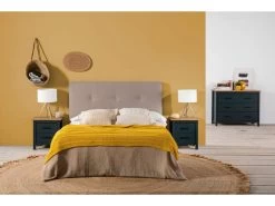 Chevet 2 Tiroirs MEGANE Bleu Et Bois Clair