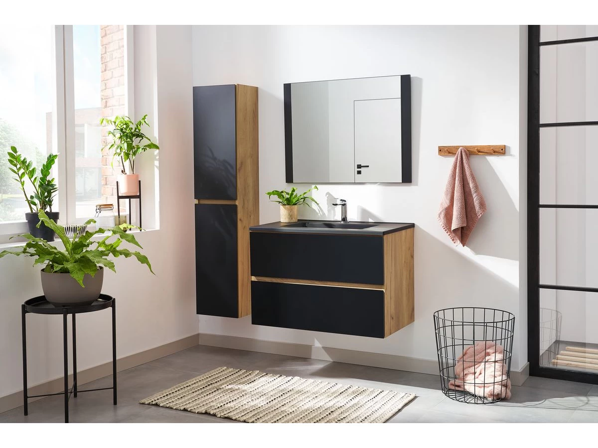 Colonne De Salle De Bain 140 Cm AKELA Chêne Et Noir 4 Colonne De Salle De Bain 140 Cm AKELA Chêne Et Noir – Image 2