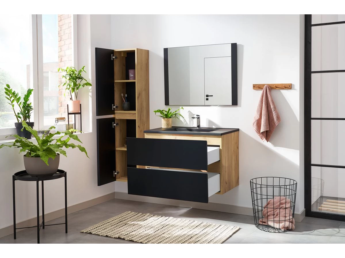 Colonne De Salle De Bain 140 Cm AKELA Chêne Et Noir 5 Colonne De Salle De Bain 140 Cm AKELA Chêne Et Noir – Image 3