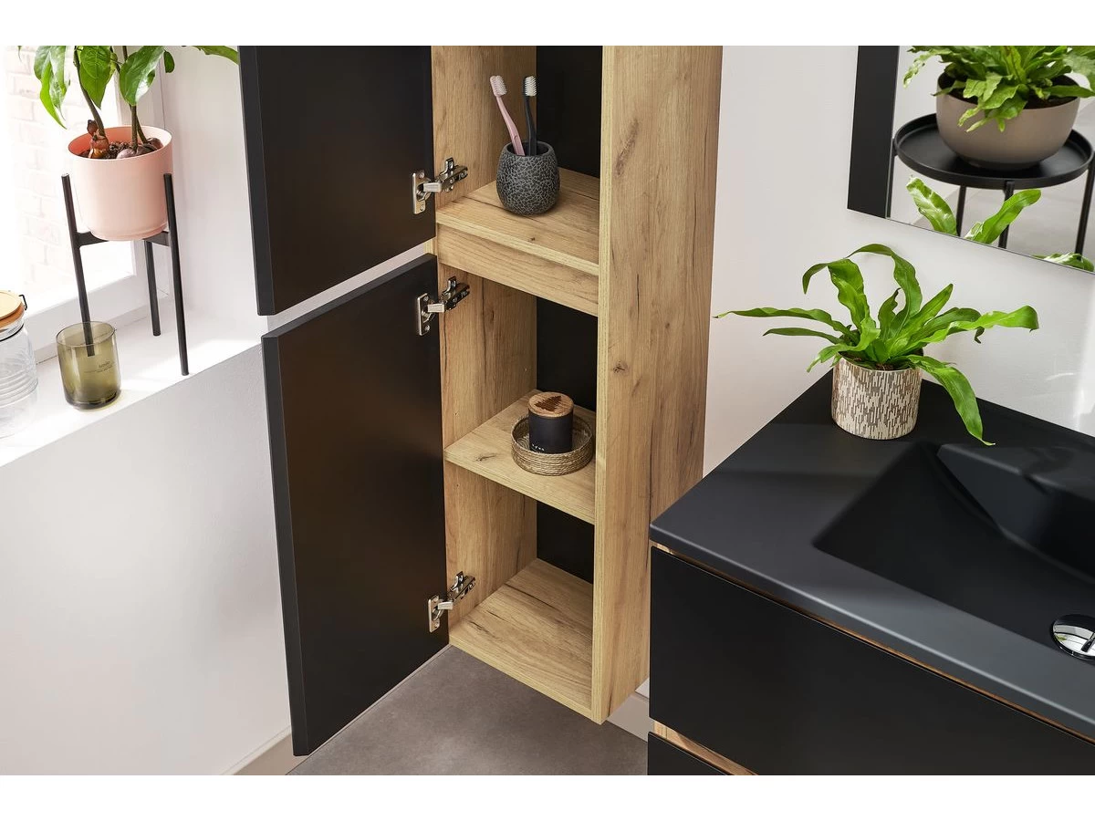 Colonne De Salle De Bain 140 Cm AKELA Chêne Et Noir 6 Colonne De Salle De Bain 140 Cm AKELA Chêne Et Noir – Image 4