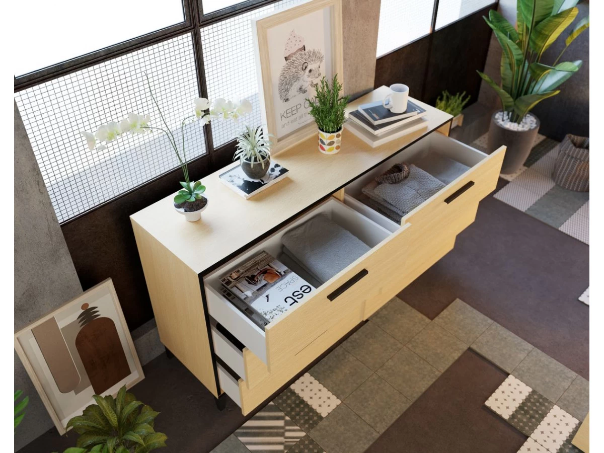 Commode 6 Tiroirs LINEA Hêtre Et Noir 4 Commode 6 Tiroirs LINEA Hêtre Et Noir – Image 2