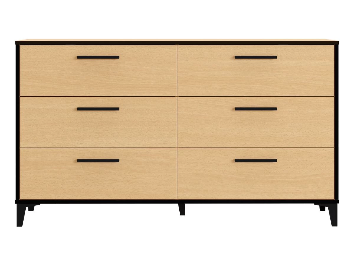 Commode 6 Tiroirs LINEA Hêtre Et Noir 5 Commode 6 Tiroirs LINEA Hêtre Et Noir – Image 3
