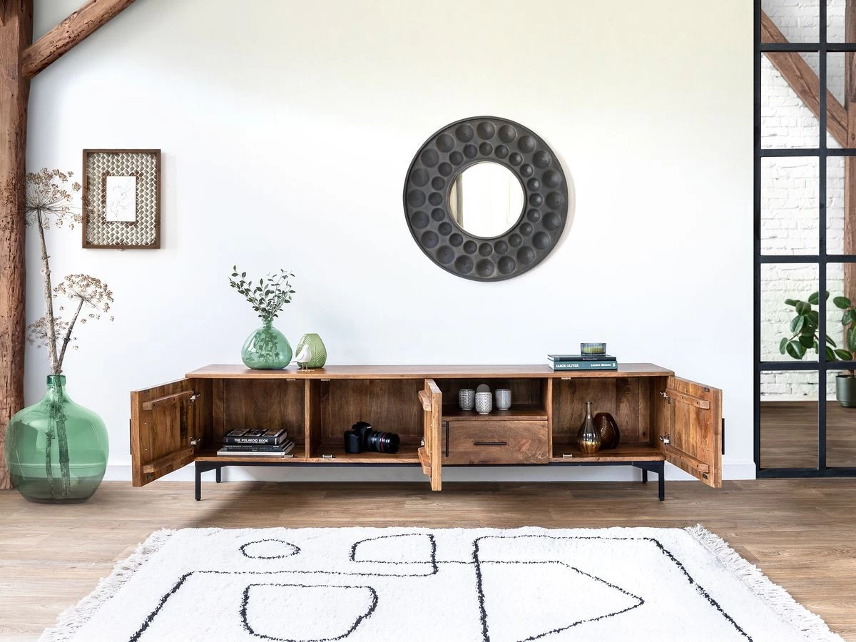 Ensemble BALTHAZAR Avec Buffet 200 Cm + Meuble TV Bois Massif De Manguier 11 Ensemble BALTHAZAR Avec Buffet 200 Cm + Meuble TV Bois Massif De Manguier – Image 9