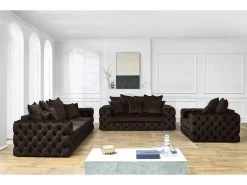 Ensemble Canapé Droit Fixe 3 + 2 Places + Fauteuil Chesterfield VERSAILLES -Velvet Magasin ensemble canape droit fixe 3 2 places fauteuil chesterfield versailles 2