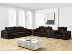 Ensemble Canapé Droit Fixe 3 + 2 Places + Fauteuil Chesterfield VERSAILLES -Velvet Magasin ensemble canape droit fixe 3 2 places fauteuil chesterfield versailles 3