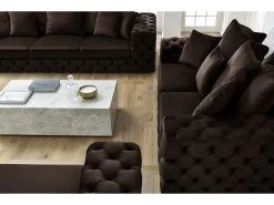 Ensemble Canapé Droit Fixe 3 + 2 Places + Fauteuil Chesterfield VERSAILLES -Velvet Magasin ensemble canape droit fixe 3 2 places fauteuil chesterfield versailles 6