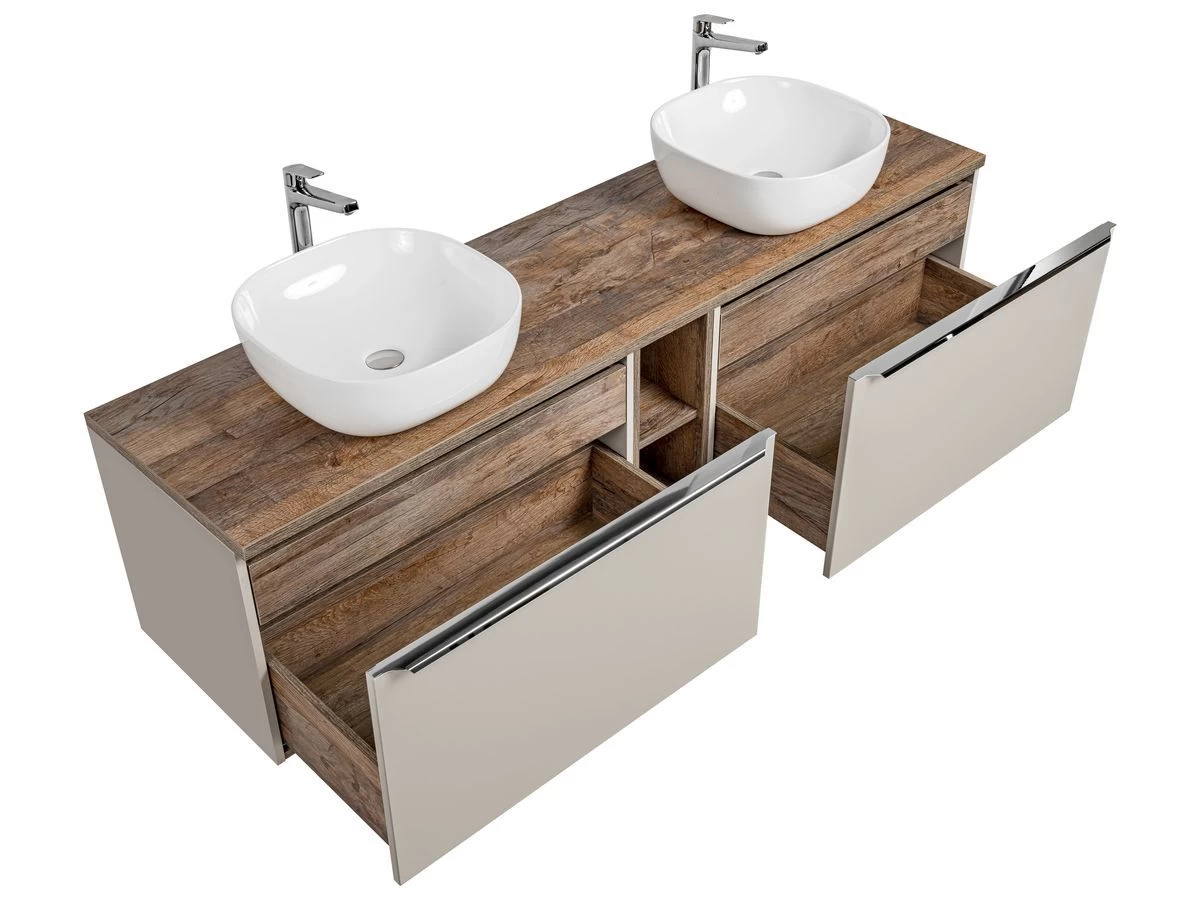 Ensemble De Salle De Bain 180 Cm FANNY Avec Colonne Et Armoires Murales 80cm Avec Miroirs Taupe 6 Ensemble De Salle De Bain 180 Cm FANNY Avec Colonne Et Armoires Murales 80cm Avec Miroirs Taupe â Image 4