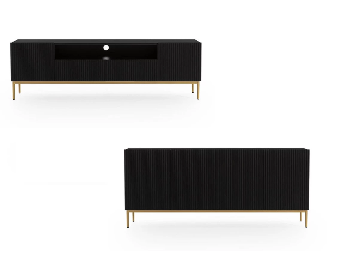 Ensemble KASHA Avec Meuble TV 200 Cm Avec Niche + Buffet 4 Portes 200 Cm Pieds Or 3 Ensemble KASHA Avec Meuble TV 200 Cm Avec Niche + Buffet 4 Portes 200 Cm Pieds Or