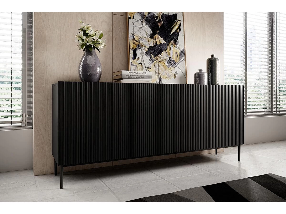 Ensemble KASHA Avec Meuble TV 200 Cm + Buffet 4 Portes 200 Cm + Buffet Haut 2 Portes 100 Cm Pieds Noirs 8 Ensemble KASHA Avec Meuble TV 200 Cm + Buffet 4 Portes 200 Cm + Buffet Haut 2 Portes 100 Cm Pieds Noirs – Image 6