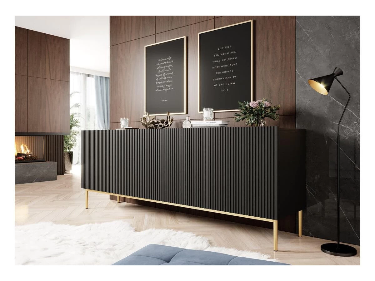 Ensemble KASHA Avec Meuble TV 200 Cm + Buffet 4 Portes 200 Cm + Buffet Haut 2 Portes 100 Cm Pieds Or 10 Ensemble KASHA Avec Meuble TV 200 Cm + Buffet 4 Portes 200 Cm + Buffet Haut 2 Portes 100 Cm Pieds Or – Image 8