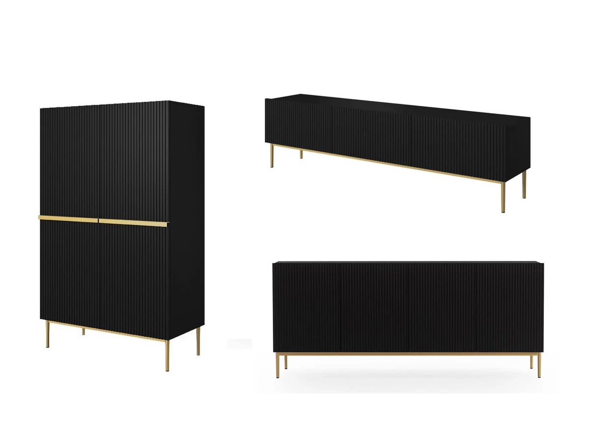 Ensemble KASHA Avec Meuble TV 200 Cm + Buffet 4 Portes 200 Cm + Buffet Haut 2 Portes 100 Cm Pieds Or 3 Ensemble KASHA Avec Meuble TV 200 Cm + Buffet 4 Portes 200 Cm + Buffet Haut 2 Portes 100 Cm Pieds Or