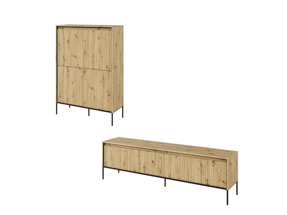 Ensemble LENARA Avec Buffet Haut 100 Cm + Meuble TV 193 Cm Avec Tasseaux Et LED 4 Ensemble LENARA Avec Buffet Haut 100 Cm + Meuble TV 193 Cm Avec Tasseaux Et LED – Image 2