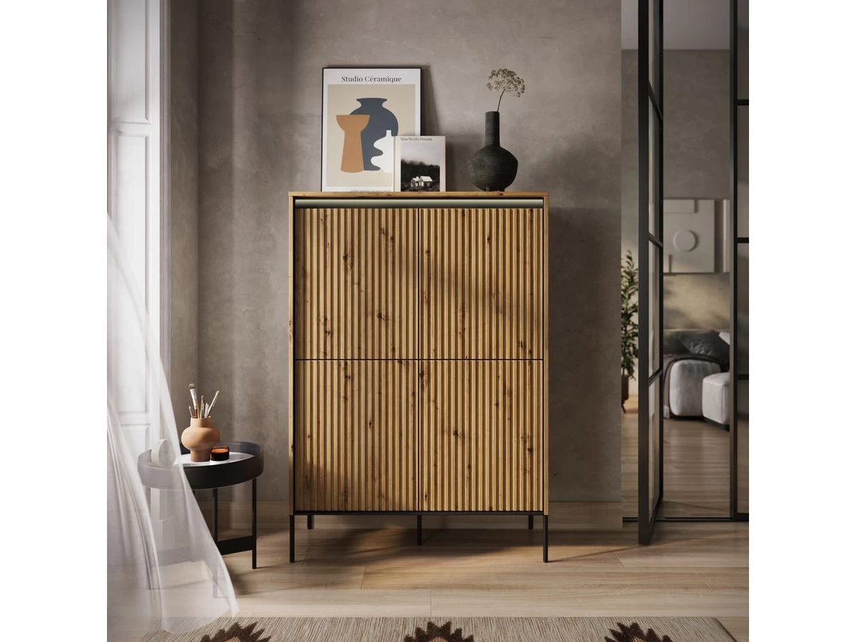 Ensemble LENARA Avec Buffet Haut 100 Cm + Meuble TV 193 Cm Avec Tasseaux Et LED 5 Ensemble LENARA Avec Buffet Haut 100 Cm + Meuble TV 193 Cm Avec Tasseaux Et LED – Image 3