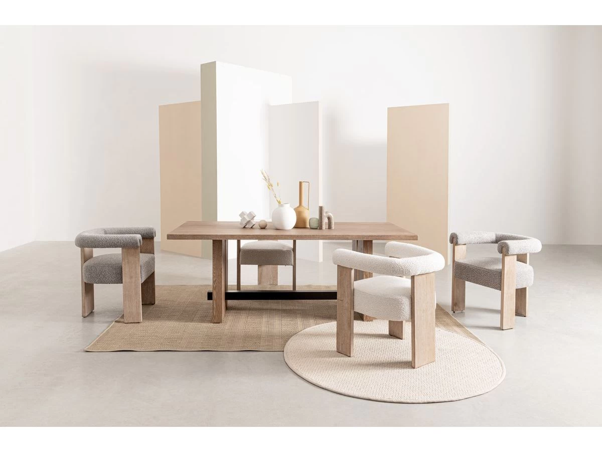 Fauteuil De Table LINA Tissu Bouclette Et Pieds Marron 3 Fauteuil De Table LINA Tissu Bouclette Et Pieds Marron