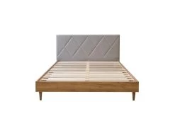 Lit 140 X 190 Cm NINON Tête De Lit Avec Rangement Lattes Massives Et Pieds En Bois Naturel