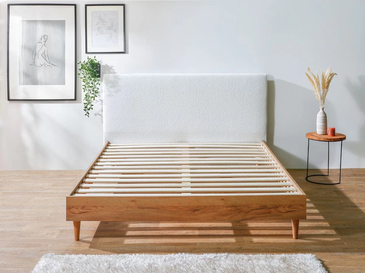 Lit 140 X 190 LOVELY Avec Lattes Massives Et Tissu Bouclette 5 Lit 140 X 190 LOVELY Avec Lattes Massives Et Tissu Bouclette – Image 3