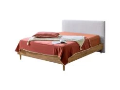 Lit 140 X 190 LOVELY Avec Lattes Massives Et Tissu Bouclette
