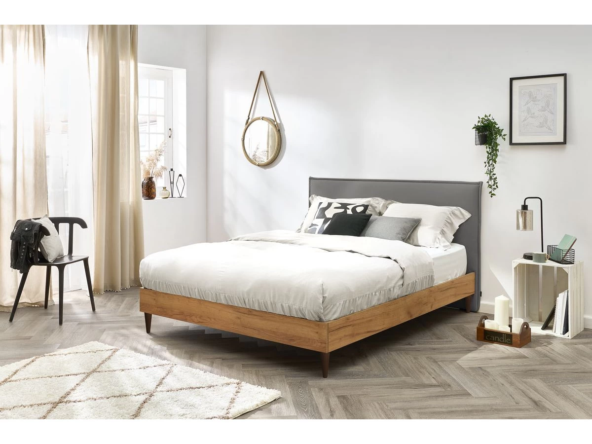 Lit 140x190 Cm CARA Avec Lattes Massives Pieds En Bois Wengé 5 Lit 140x190 Cm CARA Avec Lattes Massives Pieds En Bois Wengé – Image 3