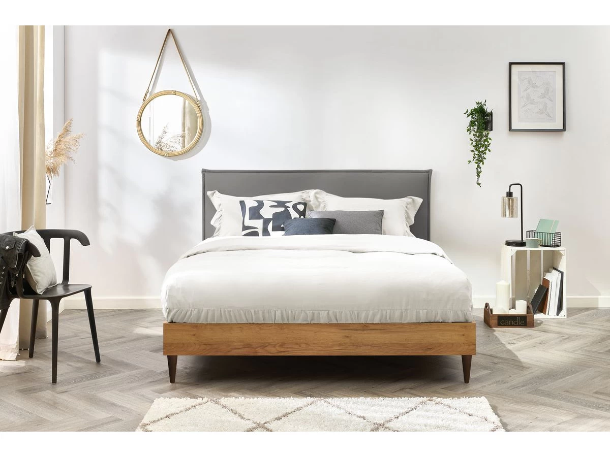 Lit 140x190 Cm CARA Avec Lattes Massives Pieds En Bois Wengé 7 Lit 140x190 Cm CARA Avec Lattes Massives Pieds En Bois Wengé – Image 5