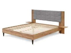 Lit 140x190 Cm LEONA Avec Lattes Massives Pieds En Bois Wengé