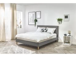 Lit 140x190 Cm SARY Avec Lattes Massives Pieds Bois Naturel -Velvet Magasin lit 140x190 cm sary avec lattes massives pieds bois naturel 6