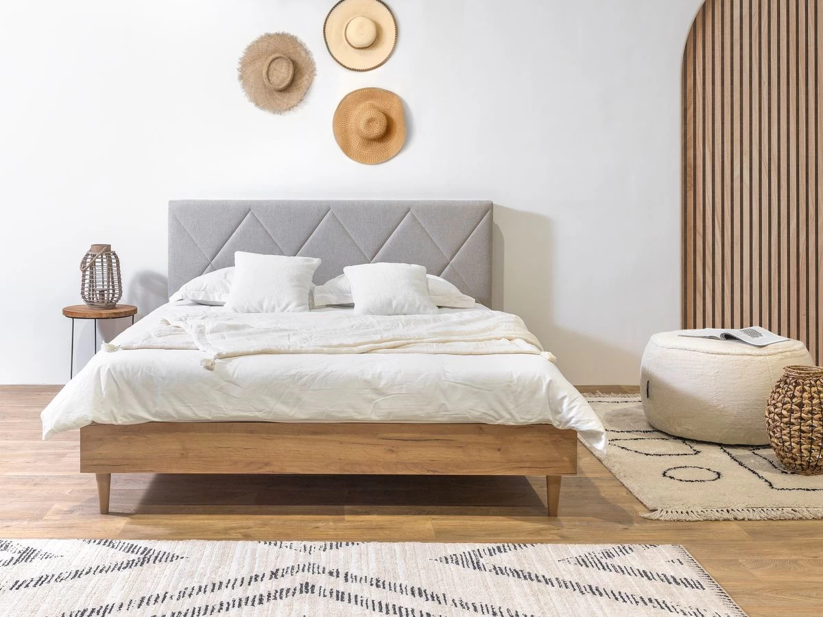 Lit 160 X 200 Cm NINON Tête De Lit Avec Rangement Lattes Massives Et Pieds En Bois Naturel 4 Lit 160 X 200 Cm NINON Tête De Lit Avec Rangement Lattes Massives Et Pieds En Bois Naturel – Image 2