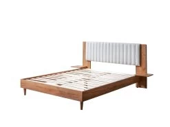 Lit 160x200 Cm SELENA Avec Pieds En Bois Naturel Et Tissu Bouclette