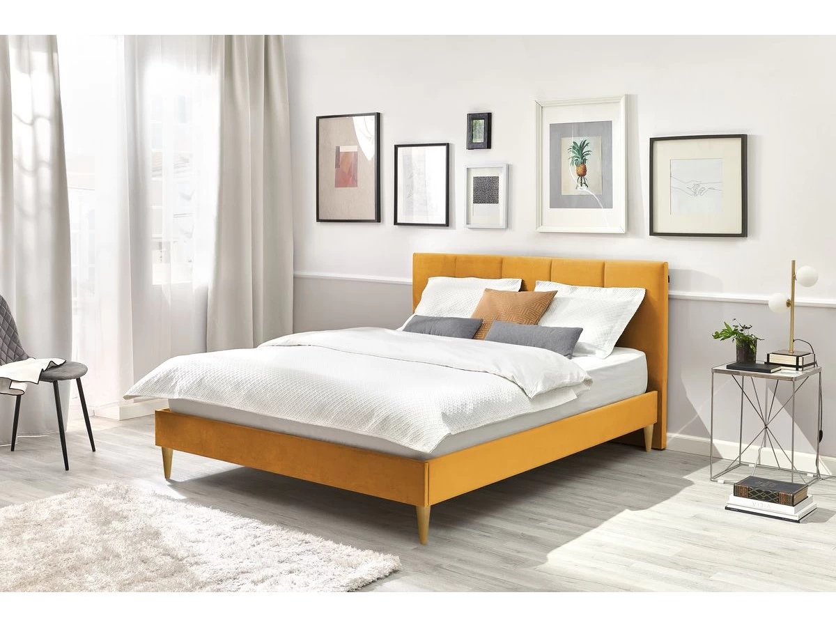 Lit 160x200 Cm VIVARA Avec Lattes Massives Pieds En Bois Naturel 7 Lit 160x200 Cm VIVARA Avec Lattes Massives Pieds En Bois Naturel – Image 5