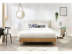 Lit 180x200 Cm CARA Avec Lattes Massives Pieds En Bois Naturel -Velvet Magasin lit 180x200 cm cara avec lattes massives pieds en bois naturel 3