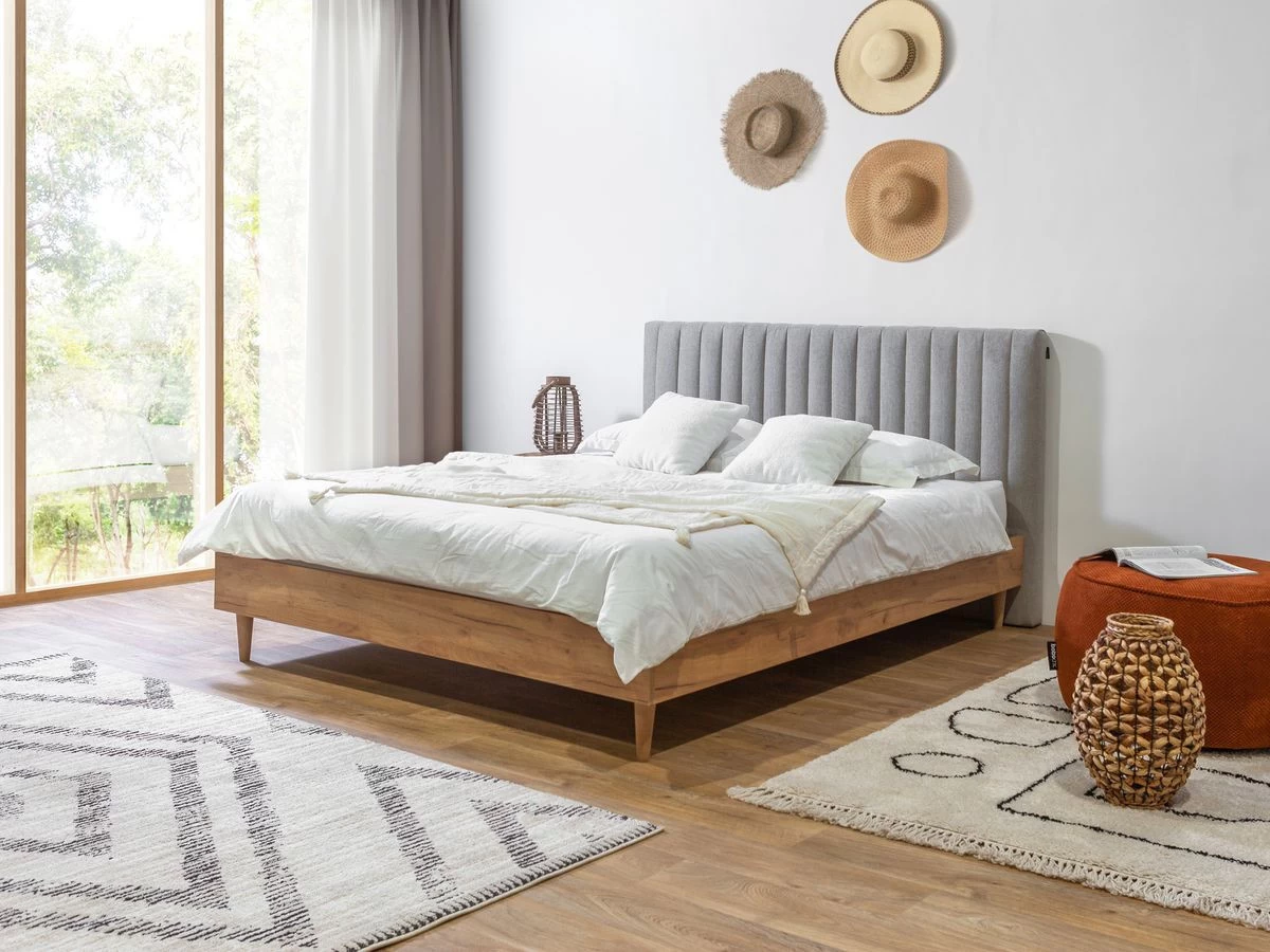 Lit 180x200 Cm OCEANE Avec Lattes Massives Tissu Texturé 4 Lit 180x200 Cm OCEANE Avec Lattes Massives Tissu Texturé – Image 2