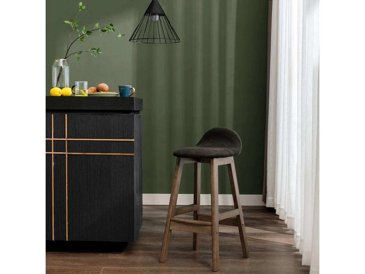 Lot De 2 Tabourets De Bar LANCELOT Tissu Microfibre Et Bois Massif 4 Lot De 2 Tabourets De Bar LANCELOT Tissu Microfibre Et Bois Massif – Image 2