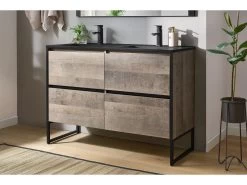 Meuble De Salle De Bain 120cm Avec Pieds HOANI Imitation Bois Et Noir -Velvet Magasin meuble de salle de bain 120cm avec pieds hoani imitation bois et noir 2