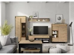 Meuble TV 155 Cm KYRIA Avec LED Imitation Chêne