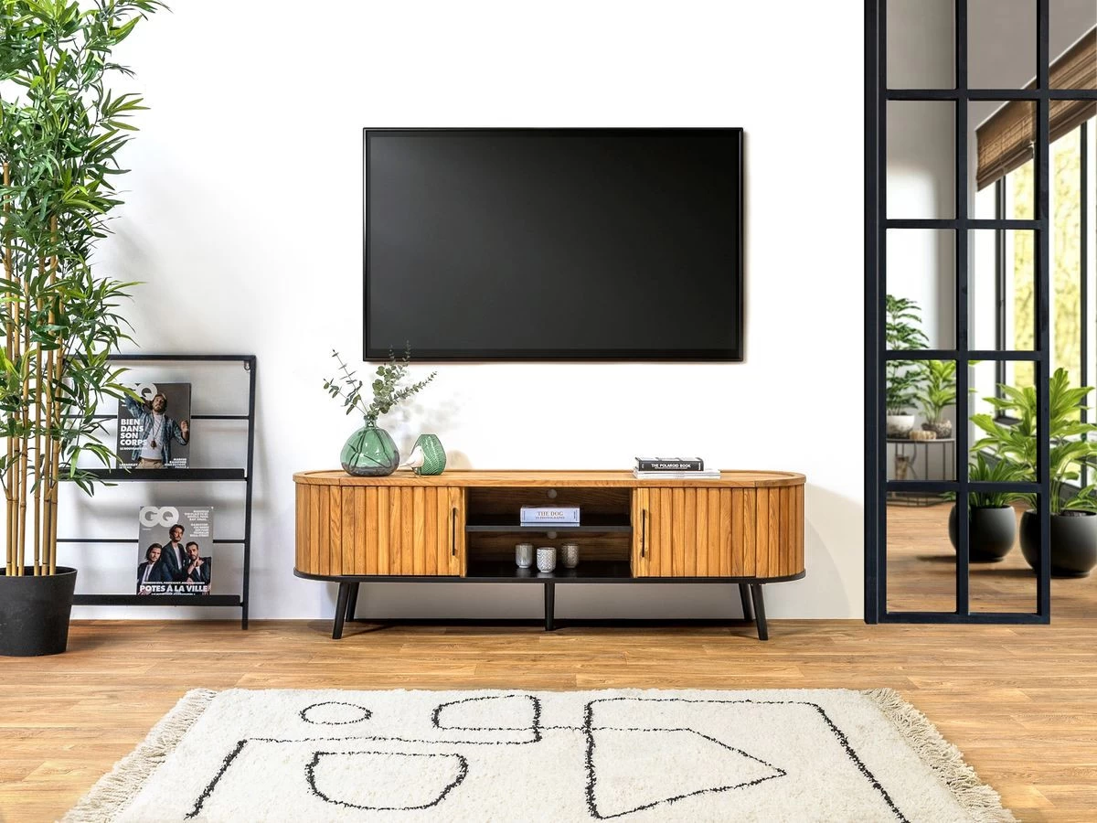 Meuble TV 2 Portes 180 Cm CANOPEE Chêne Massif 4 Meuble TV 2 Portes 180 Cm CANOPEE Chêne Massif – Image 2