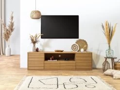 Meuble TV 200 Cm FERRET Placage Chêne Massif Avec Tasseaux -Velvet Magasin meuble tv 200 cm ferret placage chene massif avec tasseaux 1