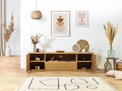 Meuble TV 200 Cm FERRET Placage Chêne Massif Avec Tasseaux -Velvet Magasin meuble tv 200 cm ferret placage chene massif avec tasseaux 3