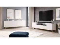 Meuble TV Avec Niche 200 Cm KASHA Pieds Or -Velvet Magasin meuble tv avec niche 200 cm kasha pieds or 2