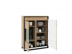 Rangement Vitrine 2 Portes 110 Cm KYRIA Avec LED Imitation Chêne -Velvet Magasin rangement vitrine 2 portes 110 cm kyria avec led imitation chene 4