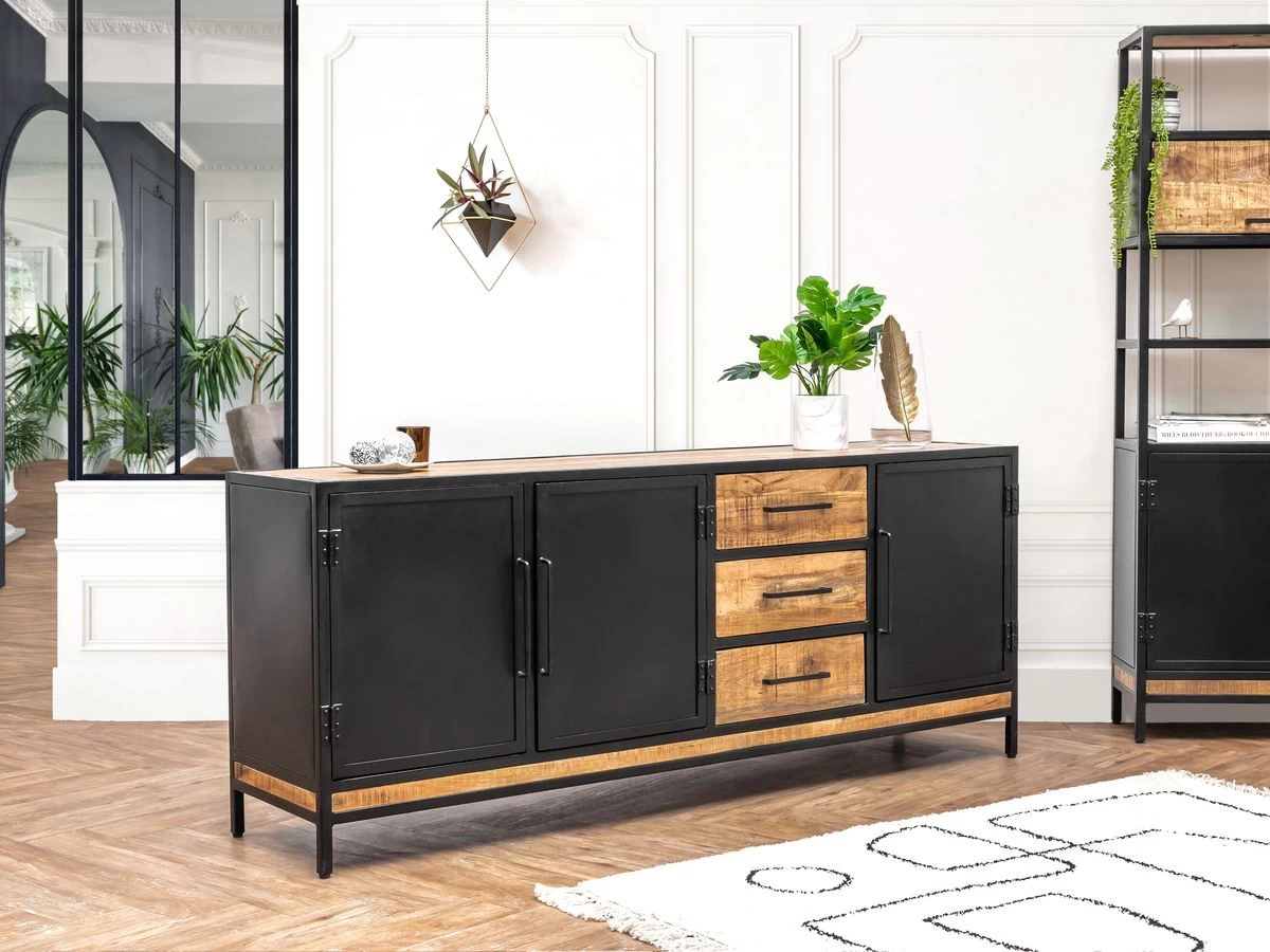 Séjour Complet BEAUBOURG Avec Buffet 200 Cm + Meuble TV + Table Basse Bois Massif De Manguier 5 Séjour Complet BEAUBOURG Avec Buffet 200 Cm + Meuble TV + Table Basse Bois Massif De Manguier – Image 3