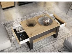 Table Basse 2 Tiroirs KYRIA Avec LED Imitation Chêne 10 Table Basse 2 Tiroirs KYRIA Avec LED Imitation Chêne -Velvet Magasin table basse 2 tiroirs kyria avec led imitation chene 2