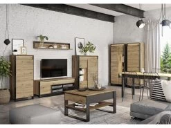 Table Basse 2 Tiroirs KYRIA Avec LED Imitation Chêne