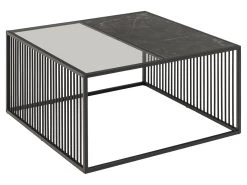 Table Basse 80 Cm MARTIAL Effet Marbre Et Verre Fumé